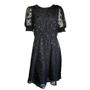 NY COLLECTION Dress Size S Small Solid All Black Short Sleeve Swiss Dot Womens